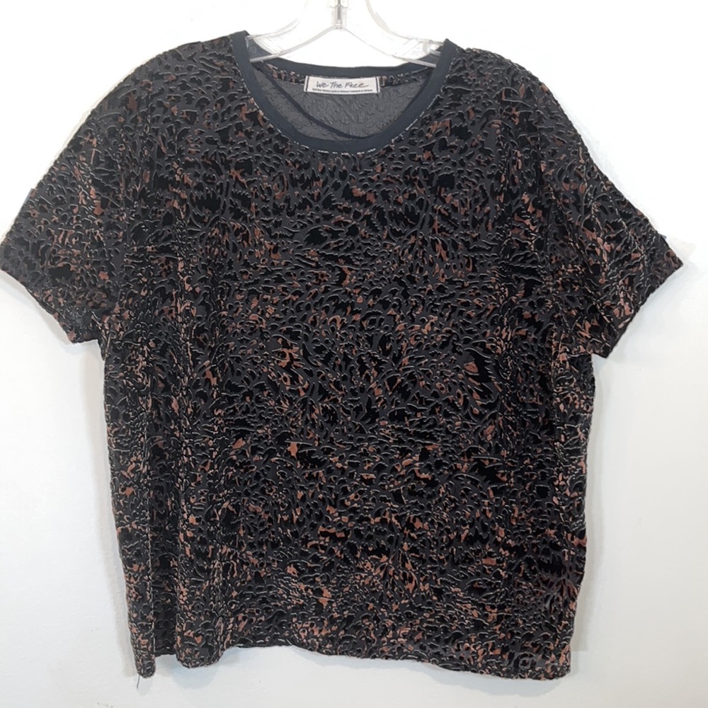 We The Free Black and Brown Burnout Short SleeveTop Sz. XS-See Measurements EUC